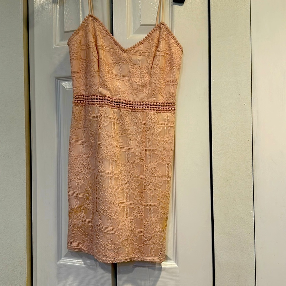 pink crochet overlay dress